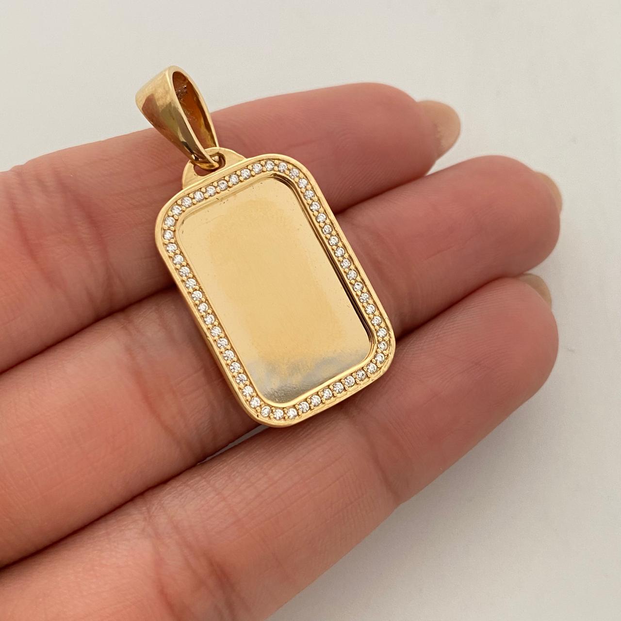 Dije placa conswarovski blanco  Oro amarillo 18k 5,85 Gr / 17 mm / 3,5 Cm