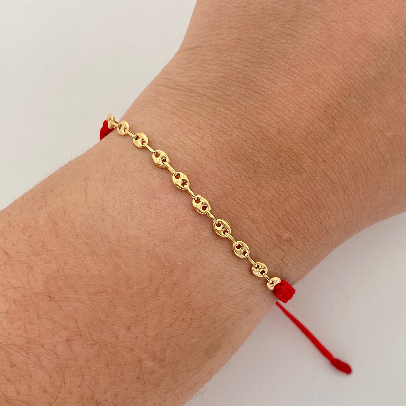 Pulsera tejida Herraje eslabones hilo rojo Oro amarillo 18k 0,4 Gr