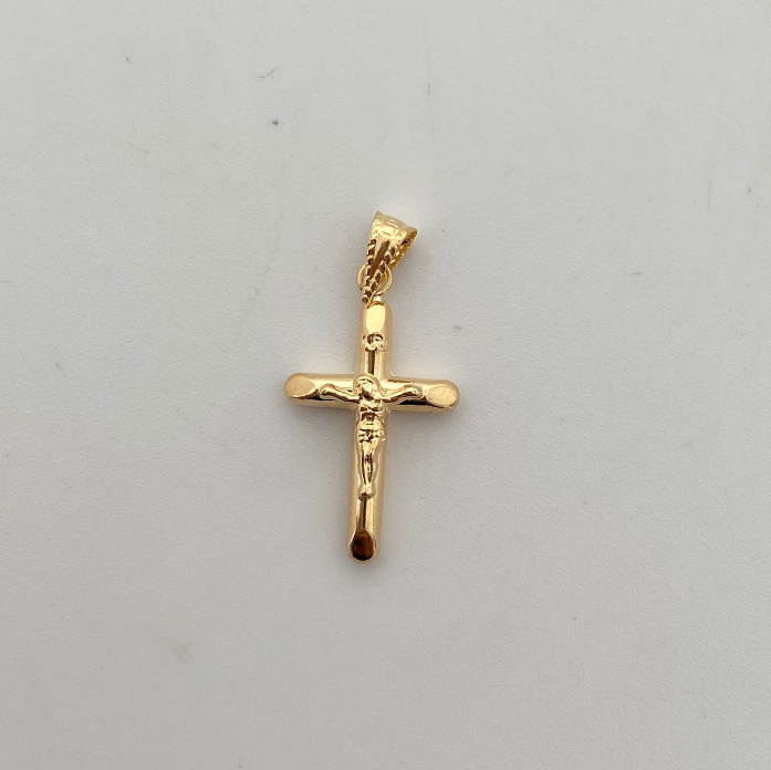Dije Cruz Cristo Tubular Oro amarillo 18k 0,7 Gr / 13 mm / 2,5 Cm