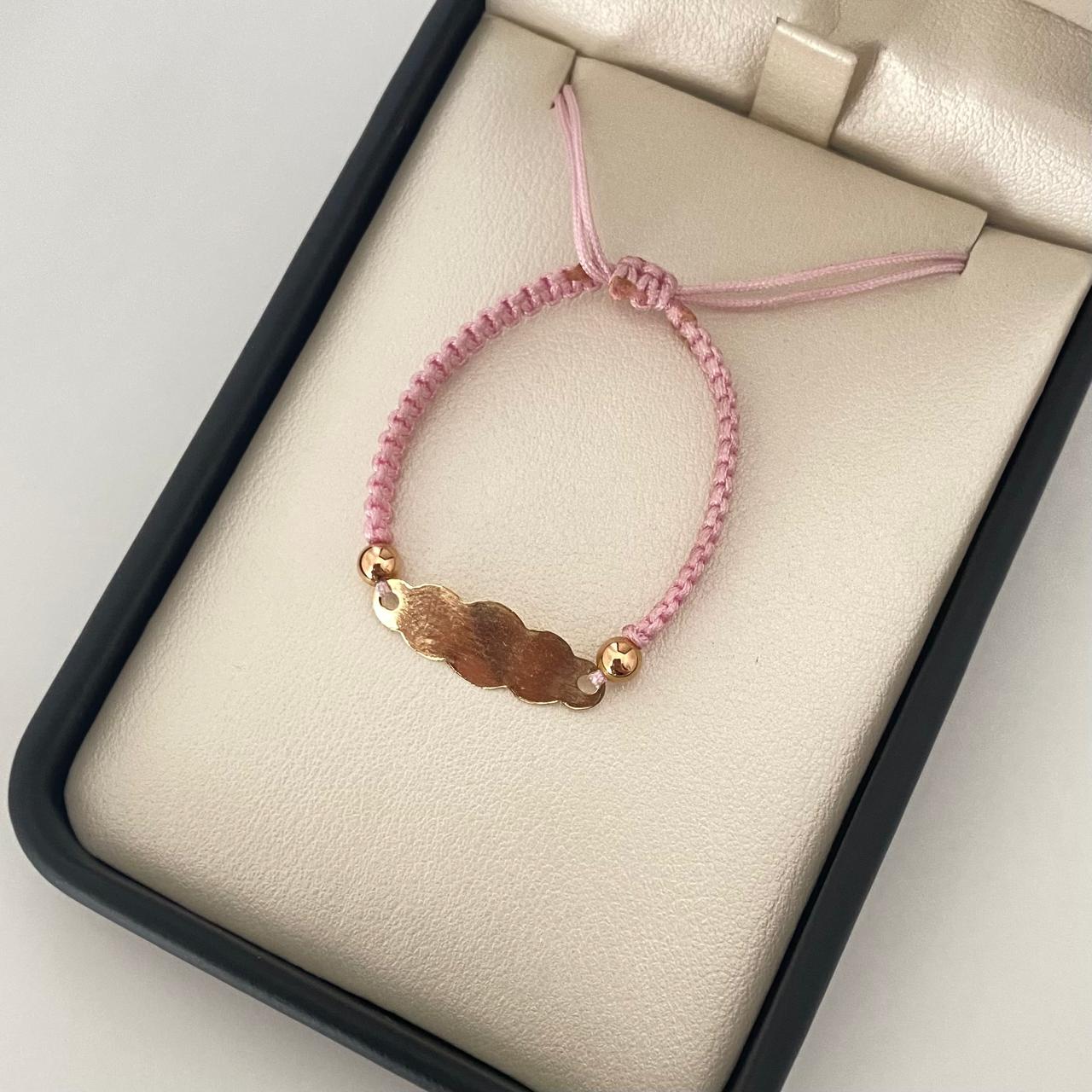 Pulsera tejida placa nube balines lisos #4 Oro amarillo y Oro rosa 18k 0,6 Gr