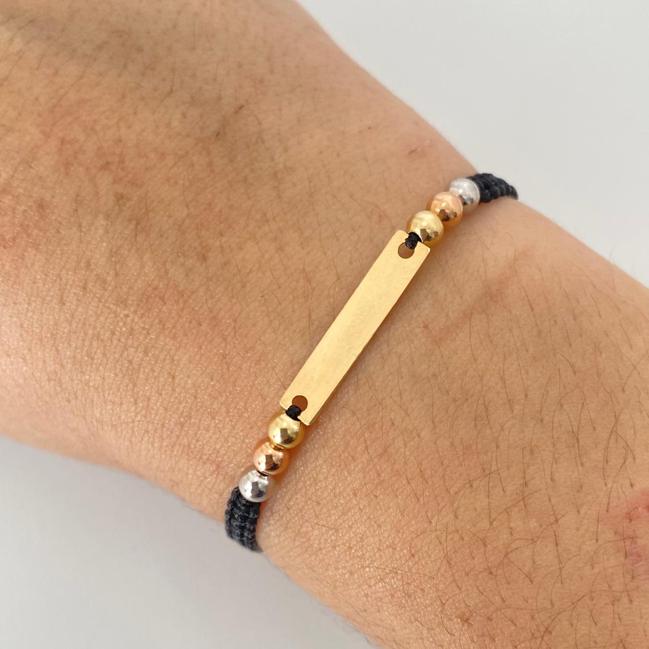 Pulsera tejida placa balines lisos #4 Tres oros 18k 0,85 Gr