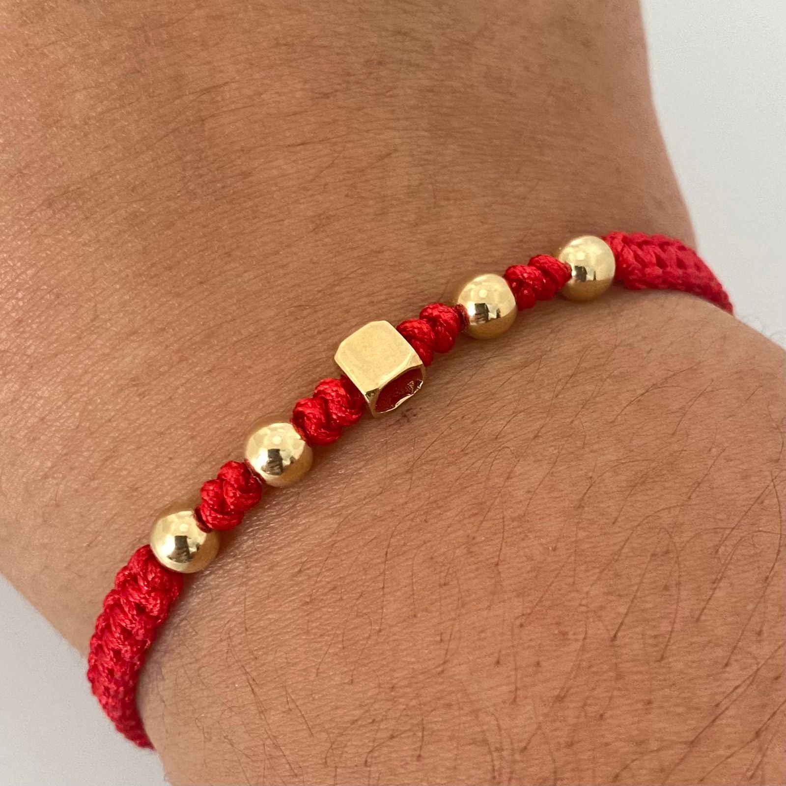 Pulsera tejida herraje cubo balines lisos #5 Oro amarillo 18k 1,05 Gr