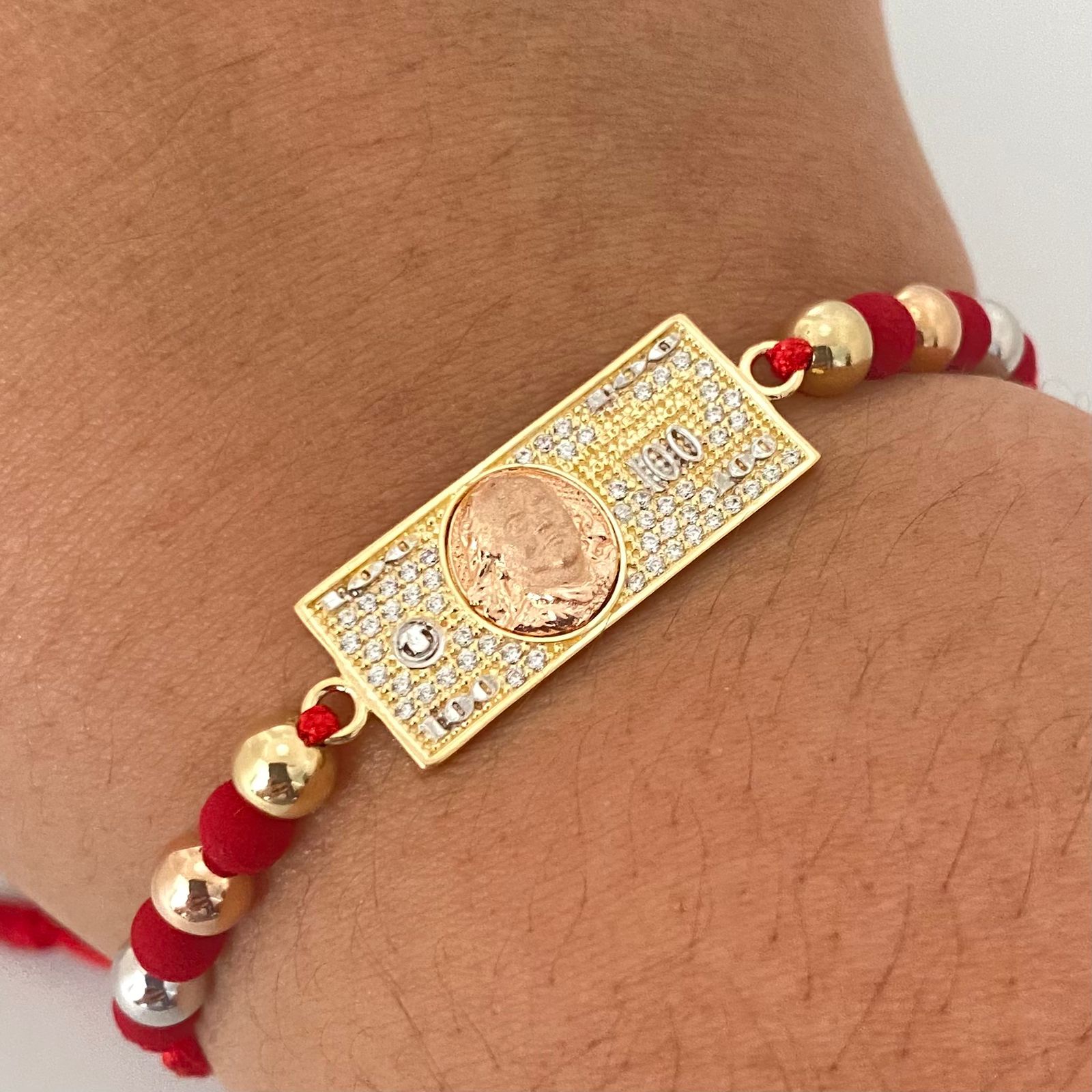Pulsera tejida herraje dolar balines lisos #5 Tres oros 18k 3,85 Gr