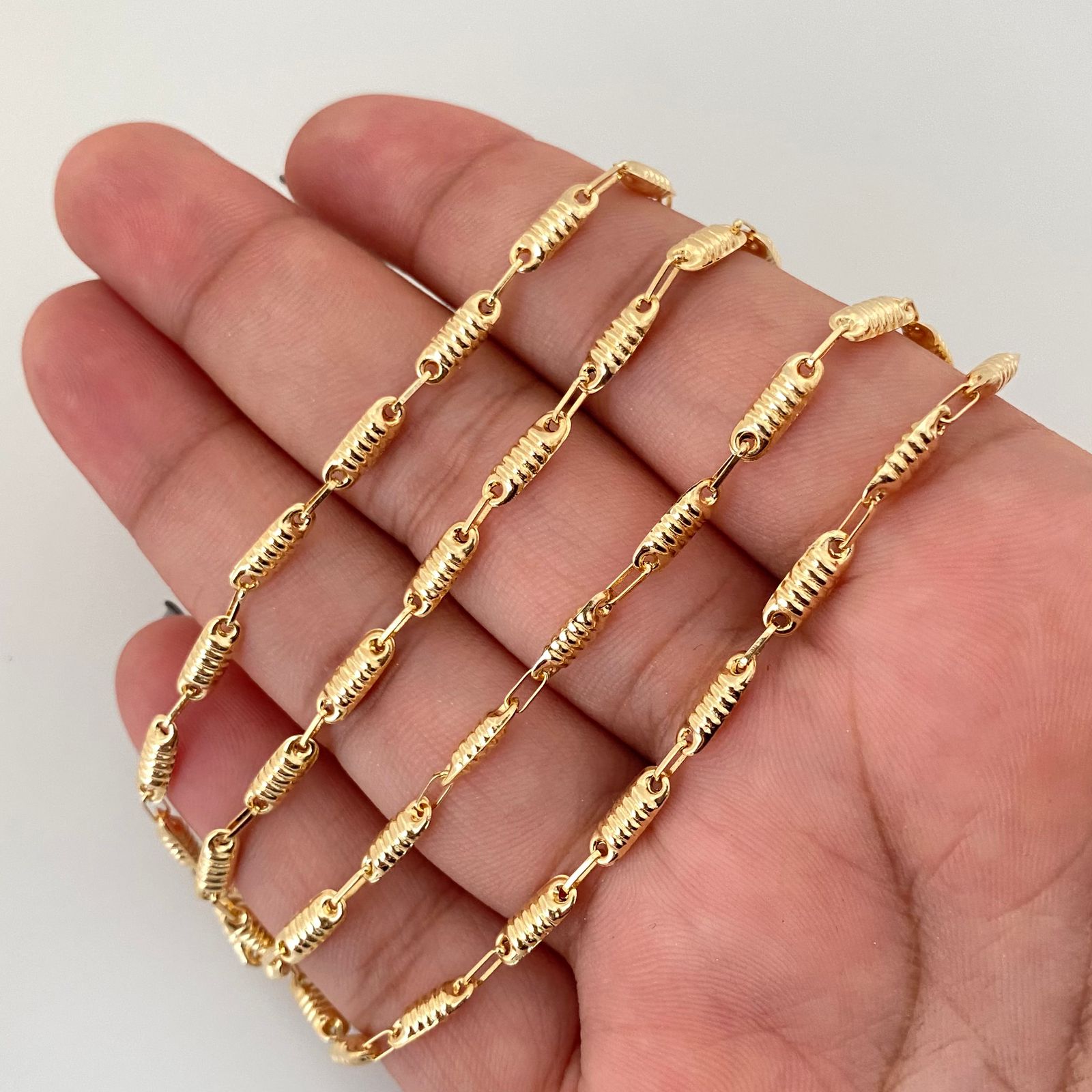 Cadena rustica barriles Oro amarillo 18k 7,30 Gr / 3,2 mm / 62 Cm Broche 0,60