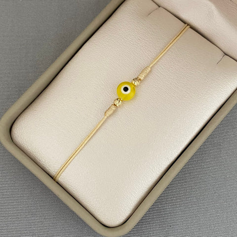 PULSERA TEJIDA OJO TURCO BALINES DIAMANTADOS ORO AMARILLO 18K +2 / 0,2GR / 4 MM