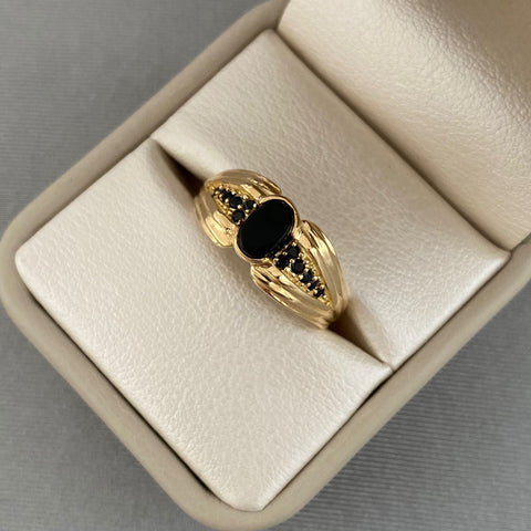 ANILLO CIRCON OVALO NEGRO TALLA 11 ORO AMARILLO 18K 4,55 GR