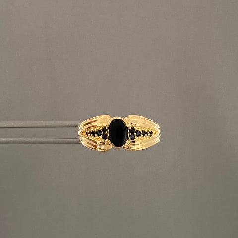 ANILLO CIRCON OVALO NEGRO TALLA 11 ORO AMARILLO 18K 4,55 GR