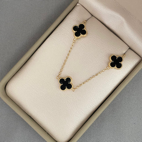 Pulso trebol fondo negro Oro amarillo 18k +1 / 3,10 Gr / 10,2 mm / 18,5 Cm Broche 0,15