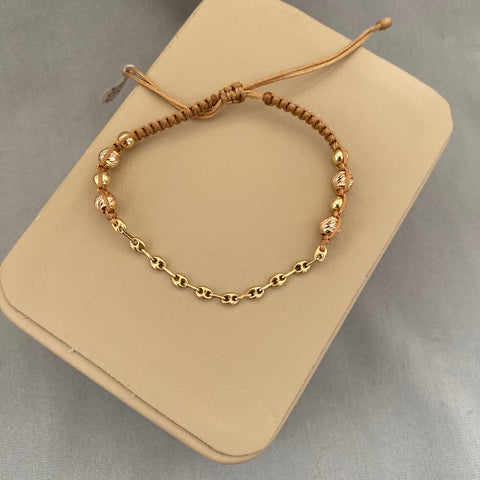 PULSERA TEJIDA ESLABONES GC- BOLAS LISAS DIAMANTADAS ORO AMARILLO Y ORO ROSA 18K 1,55 GR