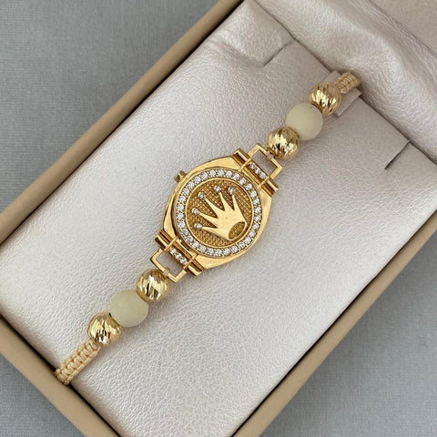 PULSERA TEJIDA HERRAJE RELOJ RX - BOLAS DIAMANTADAS #7 ORO AMARILLO 18K 7,85 GR