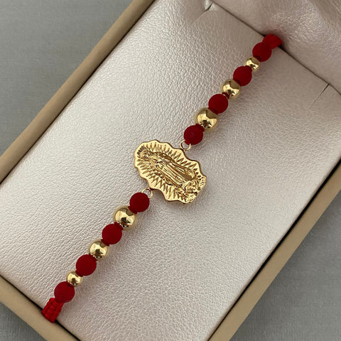 Pulsera tejida herraje silueta virgen guadalupe - balines lisos #4-5-6 Oro amarillo 18k 2,15 Gr