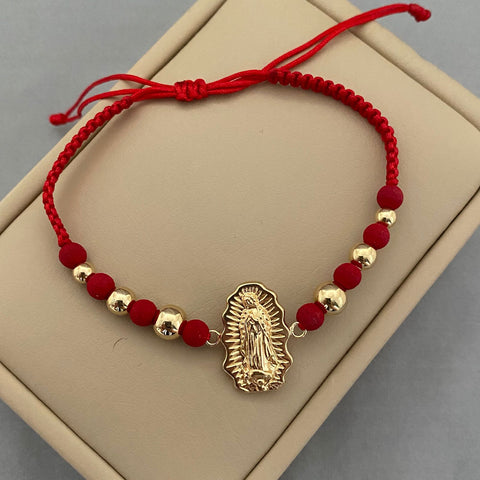 Pulsera tejida herraje silueta virgen guadalupe - balines lisos #4-5-6 Oro amarillo 18k 2,15 Gr