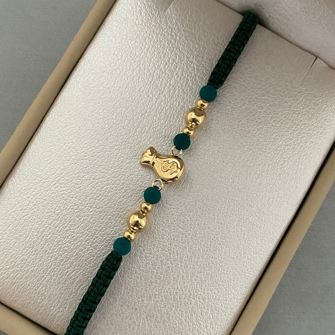 Pulsera tejida herraje bolsa de dinero - balines lisos #3-5 Oro amarillo 18k 0,95 Gr