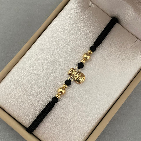 Pulsera tejida herraje bolsa de dinero - balines lisos #3-5 Oro amarillo 18k 1,05 Gr