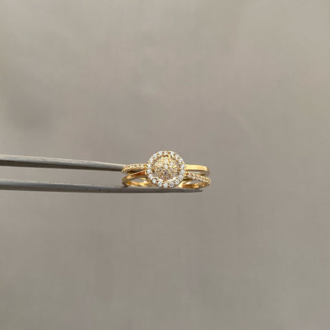 Anillo solitario doble fila casting y lisa Oro amarillo 18k / Talla 7 3/4 / 2,45 Gr