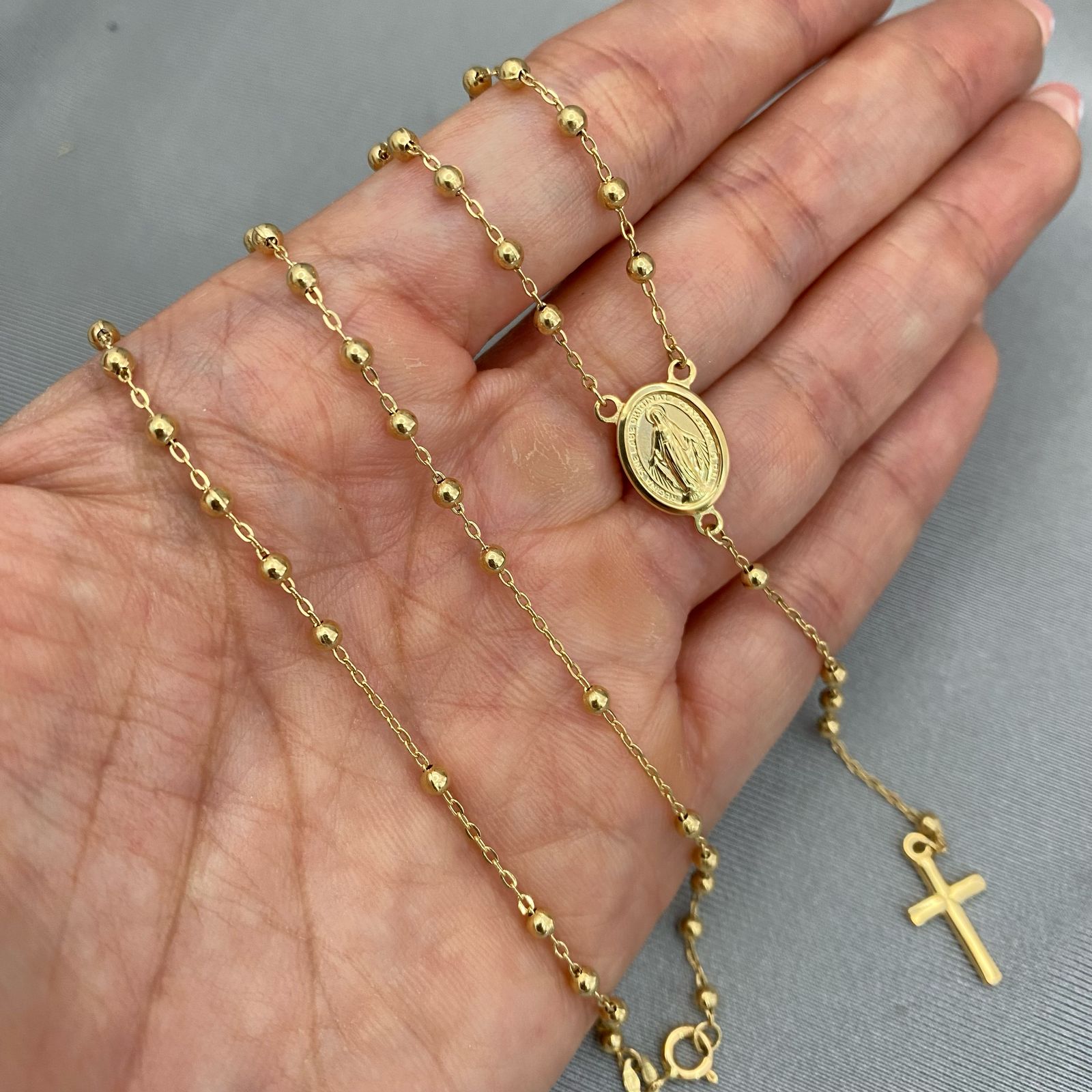 Rosario It virgen milagrosa balines lisos  Oro amarillo 18k +2 / 6,4 Gr / 2 mm / 45 Cm