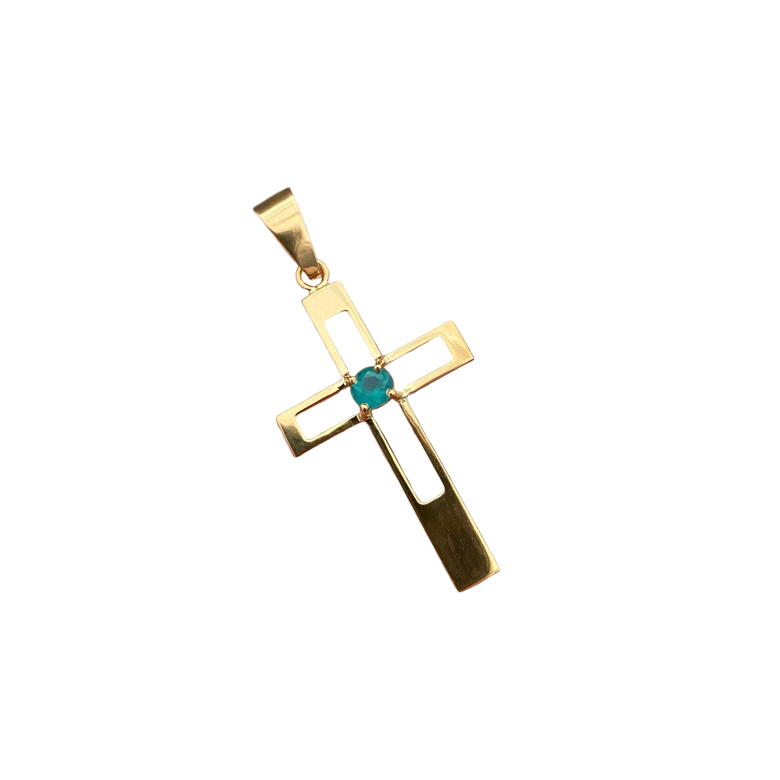 Dije cruz centro circon azul (POR FABRICACION) Oro amarillo 18k 3,75 Gr / 5,0 Cm