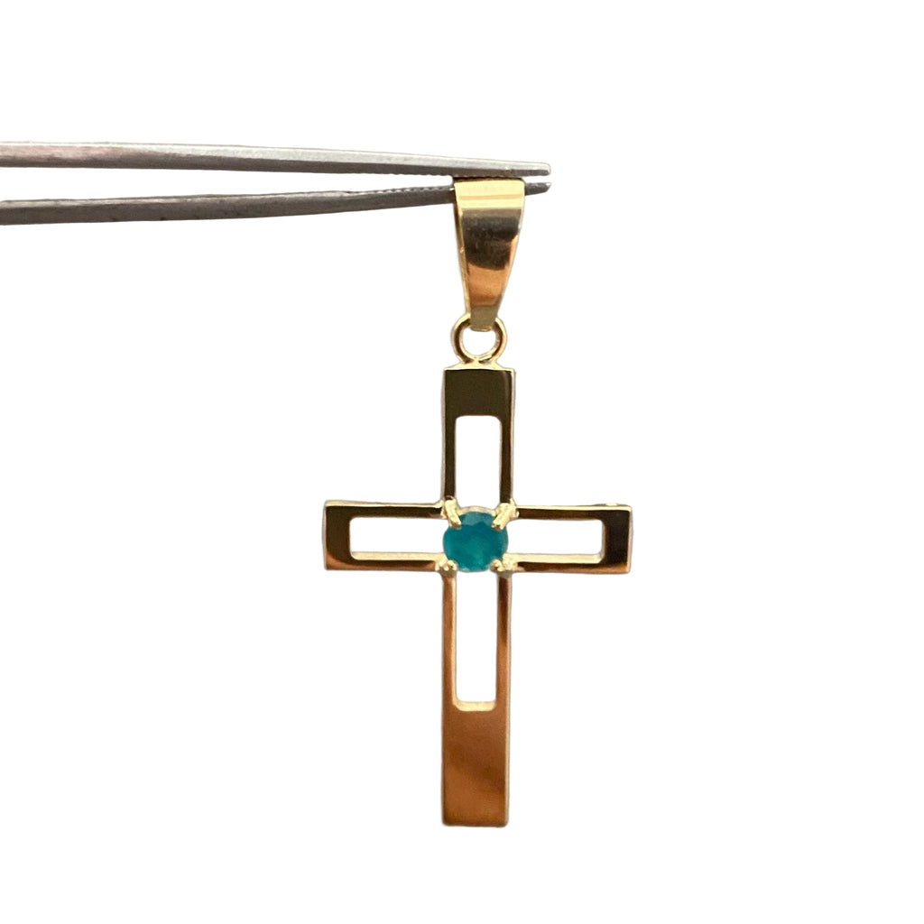 Dije cruz centro circon azul (POR FABRICACION) Oro amarillo 18k 3,75 Gr / 5,0 Cm