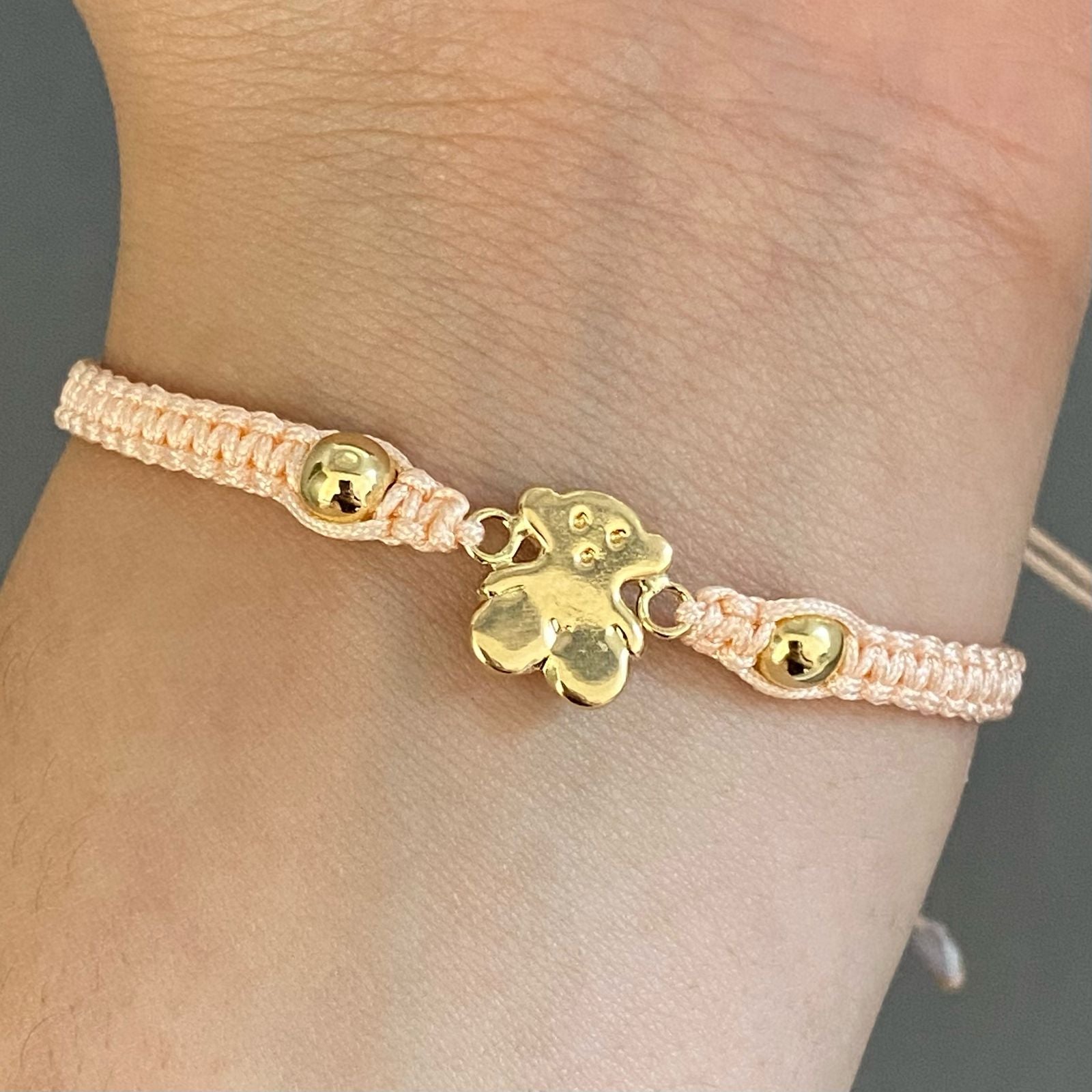 Pulsera tejida herraje oso ts 2 bolas lisas #5 Oro amarillo 18k 1,05 Gr
