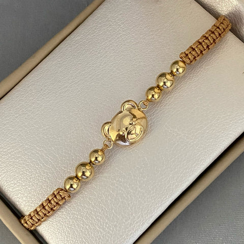 Pulsera tejida herraje oso 2 bolas lisas #6 y 4 #5 Oro amarillo 18k 2,15 Gr