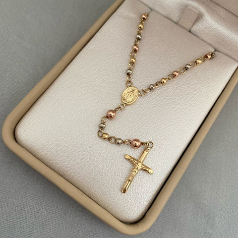 Rosario virgen milagrosa balines lisos #3 Tres oros 18k +2 / 8,40 Gr / 45 cm Broche 0,60
