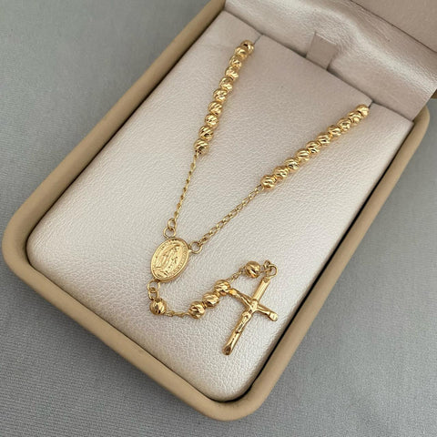 Rosario virgen milagrosa balines diamantados #4 Oro amarillo 18k +2 / 9,45 Gr / 55 cm Broche 0,60