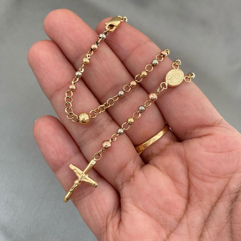 Rosario virgen milagrosa balines lisos #3 Tres oros 18k +2 / 8,40 Gr / 45 cm Broche 0,60