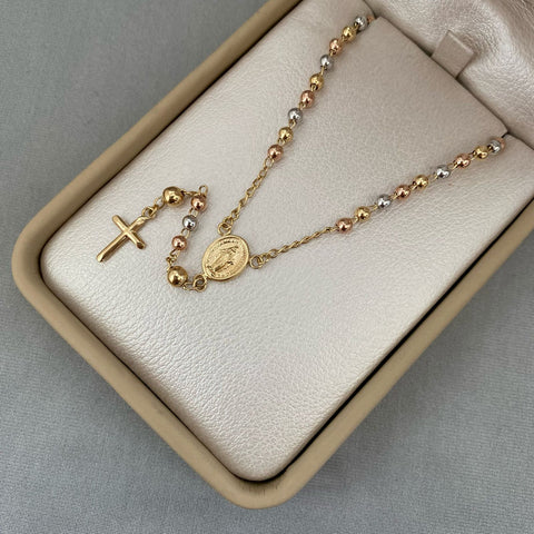 Rosario virgen milagrosa balines lisos #3 Tres oros 18k 9,35 Gr / 50 Cm  Broche 0,60