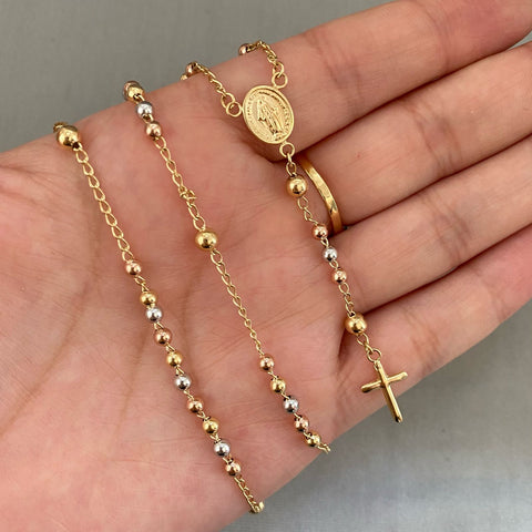 Rosario virgen milagrosa balines lisos #3 Tres oros 18k 9,35 Gr / 50 Cm  Broche 0,60