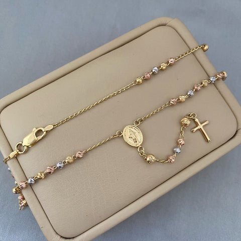 Rosario virgen milagrosa balines diamantados #3 Tres oros 18k 9,00 Gr / 50 Cm  Broche 0,60