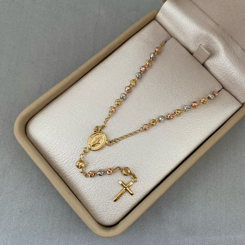 Rosario virgen milagrosa balines diamantados #3 Tres oros 18k 9,00 Gr / 50 Cm  Broche 0,60