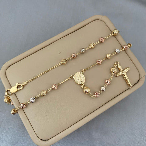 Rosario virgen milagrosa balines diamantados #4 y #5 Tres oros 18k 12,70 Gr / 62 Cm  Broche 0,60