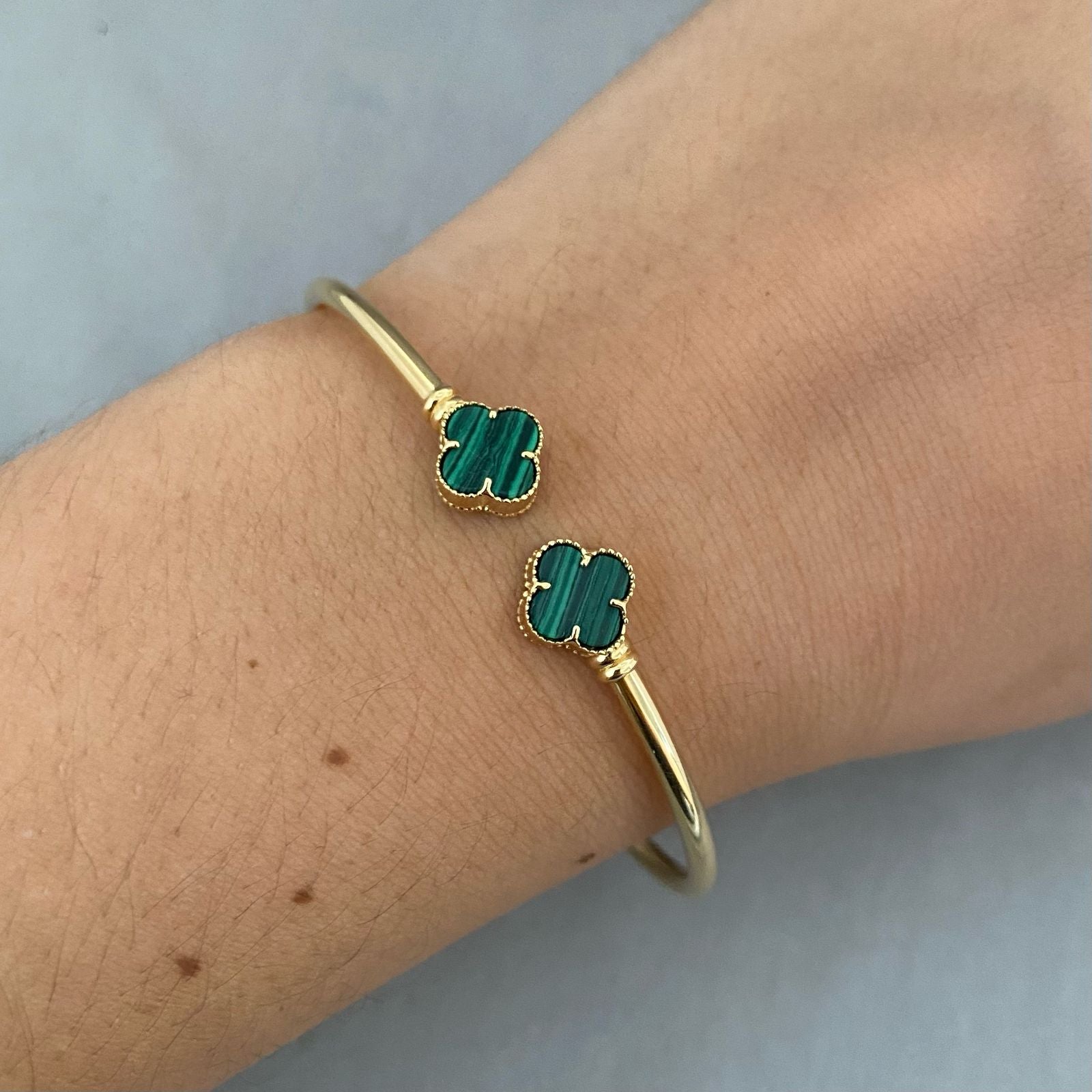 Pulso aro It doble trebol verde Oro amarillo 18k +4 / 6,3 Gr / 2 mm / 17,5 Cm