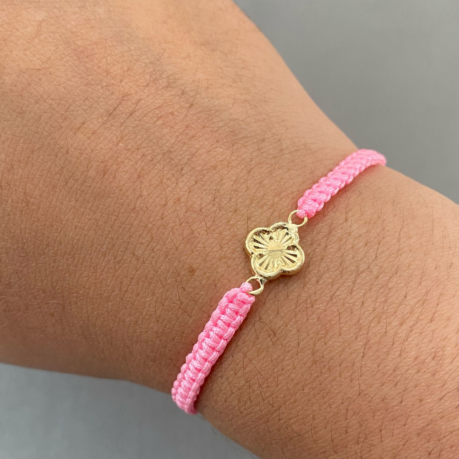 Pulsera tejida trebol diamantado Oro amarillo 18k 0,45 Gr