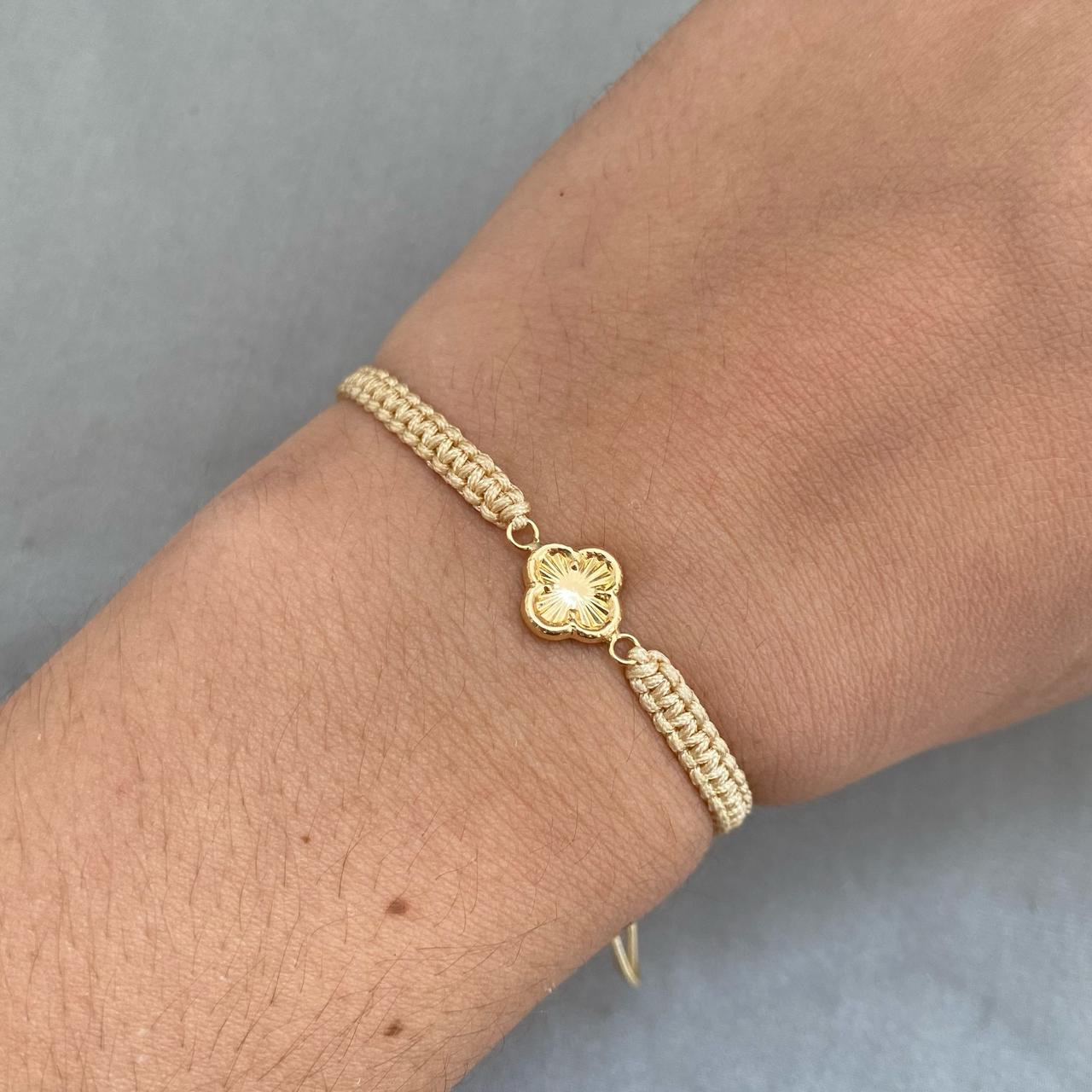 Pulsera tejida trebol diamantado Oro amarillo 18k 0,45 Gr
