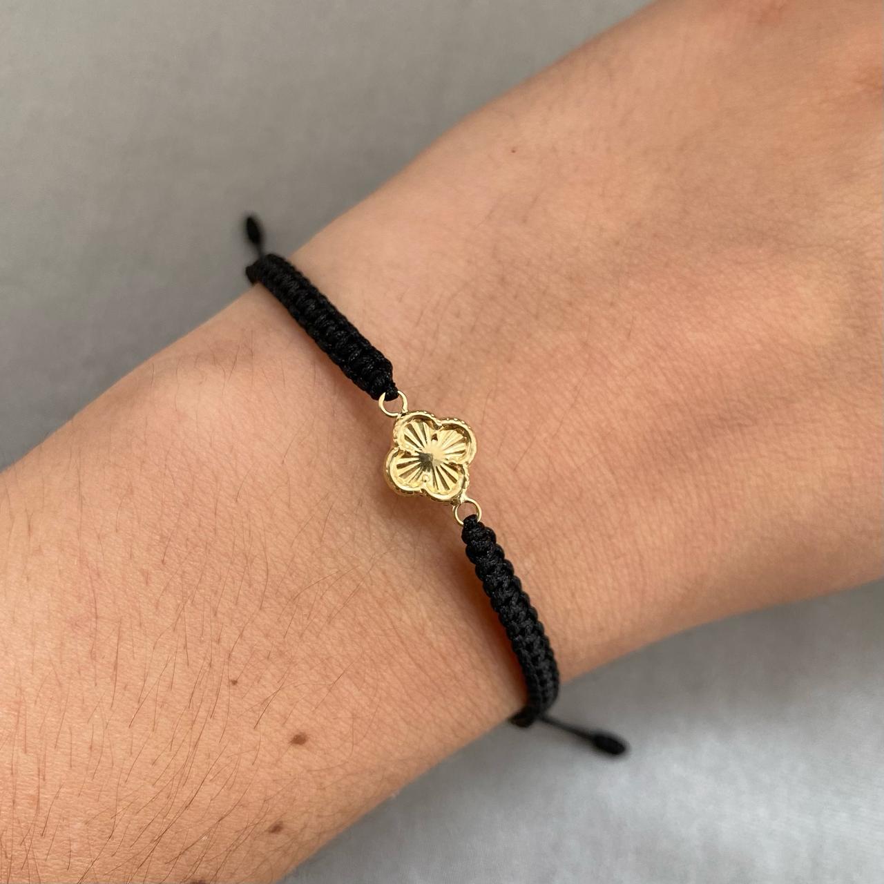 Pulsera tejida trebol diamantado Oro amarillo 18k 0,45 Gr