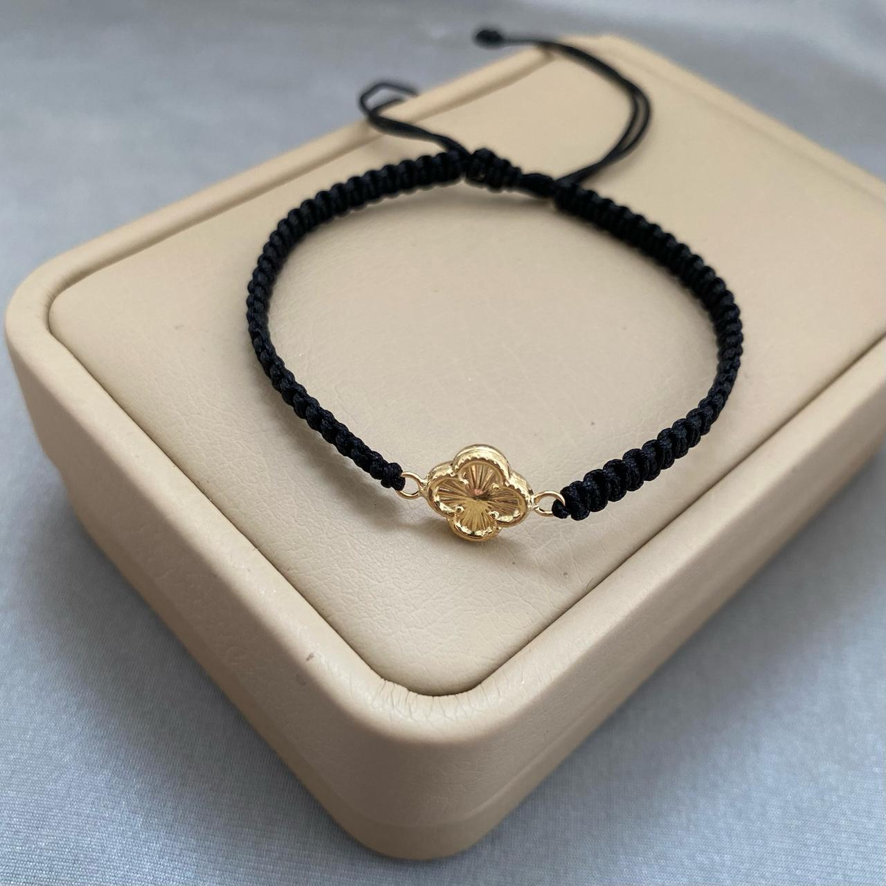 Pulsera tejida trebol diamantado Oro amarillo 18k 0,45 Gr