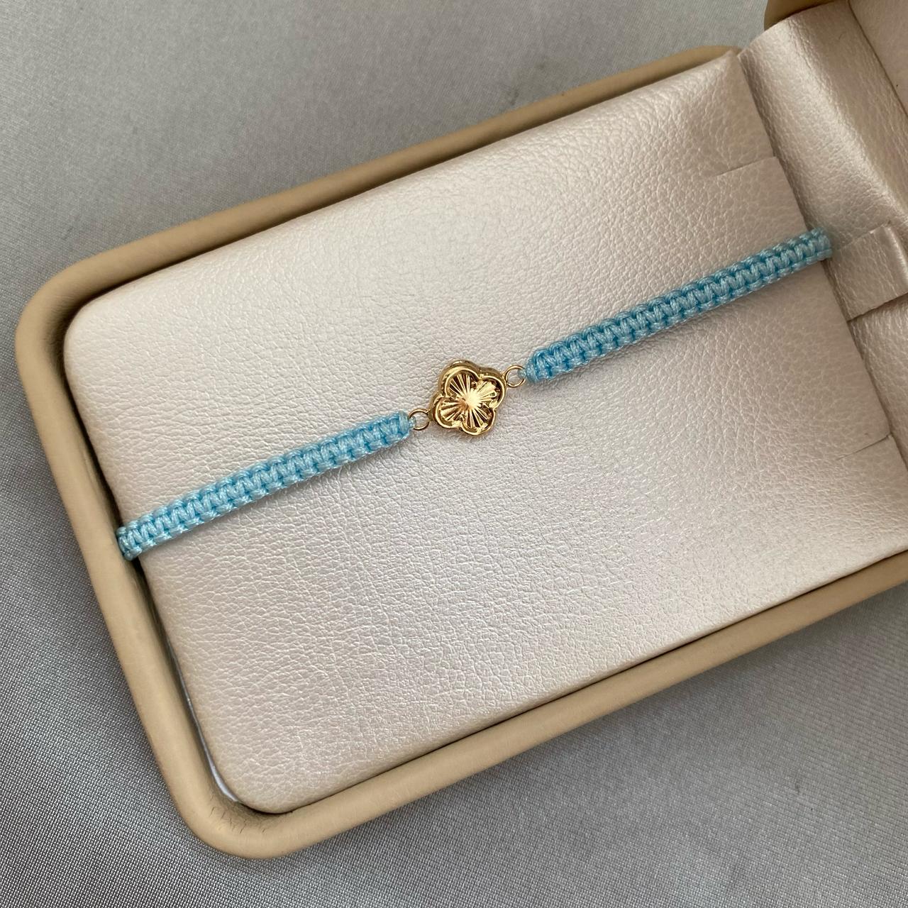 Pulsera tejida trebol diamantado Oro amarillo 18k 0,45 Gr