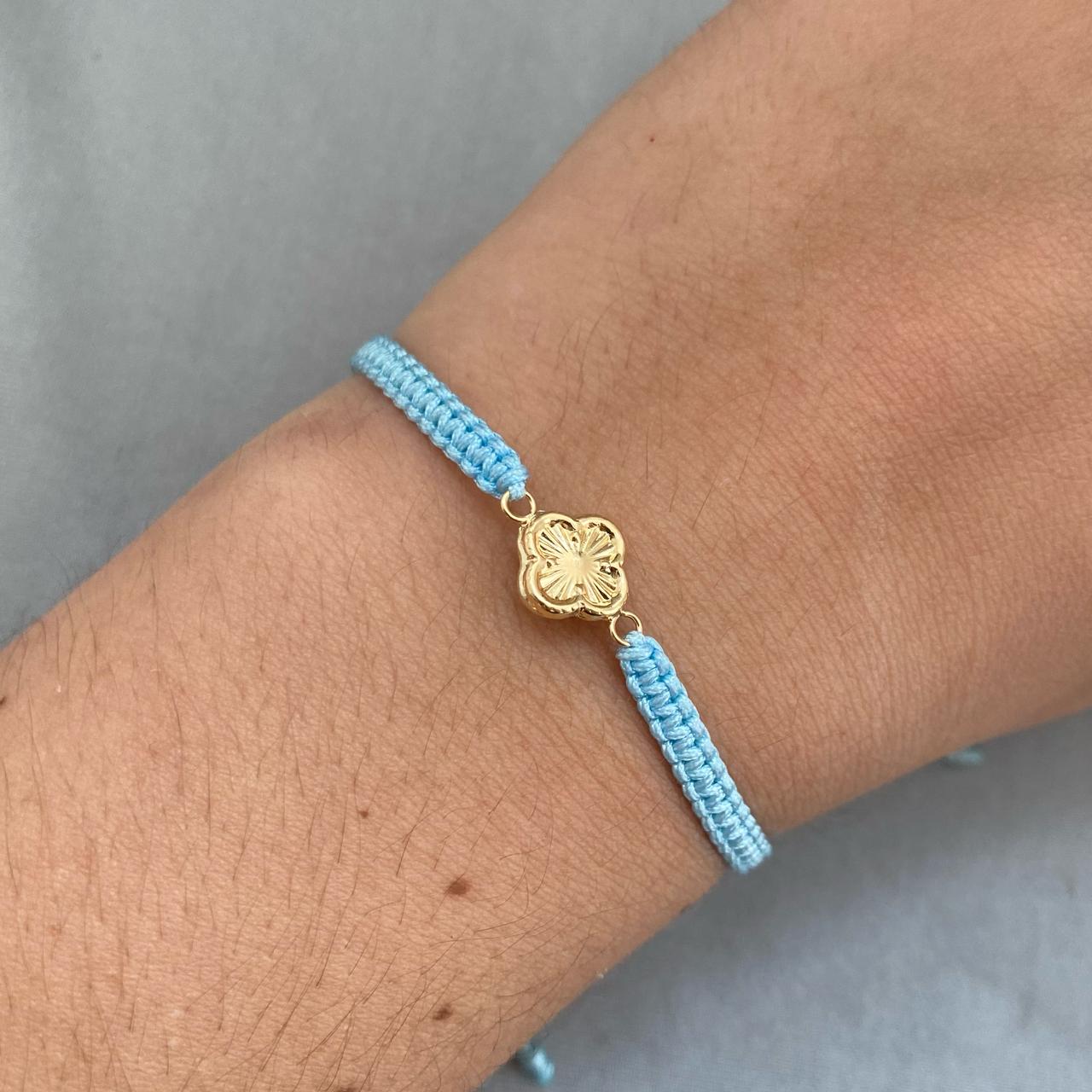 Pulsera tejida trebol diamantado Oro amarillo 18k 0,45 Gr