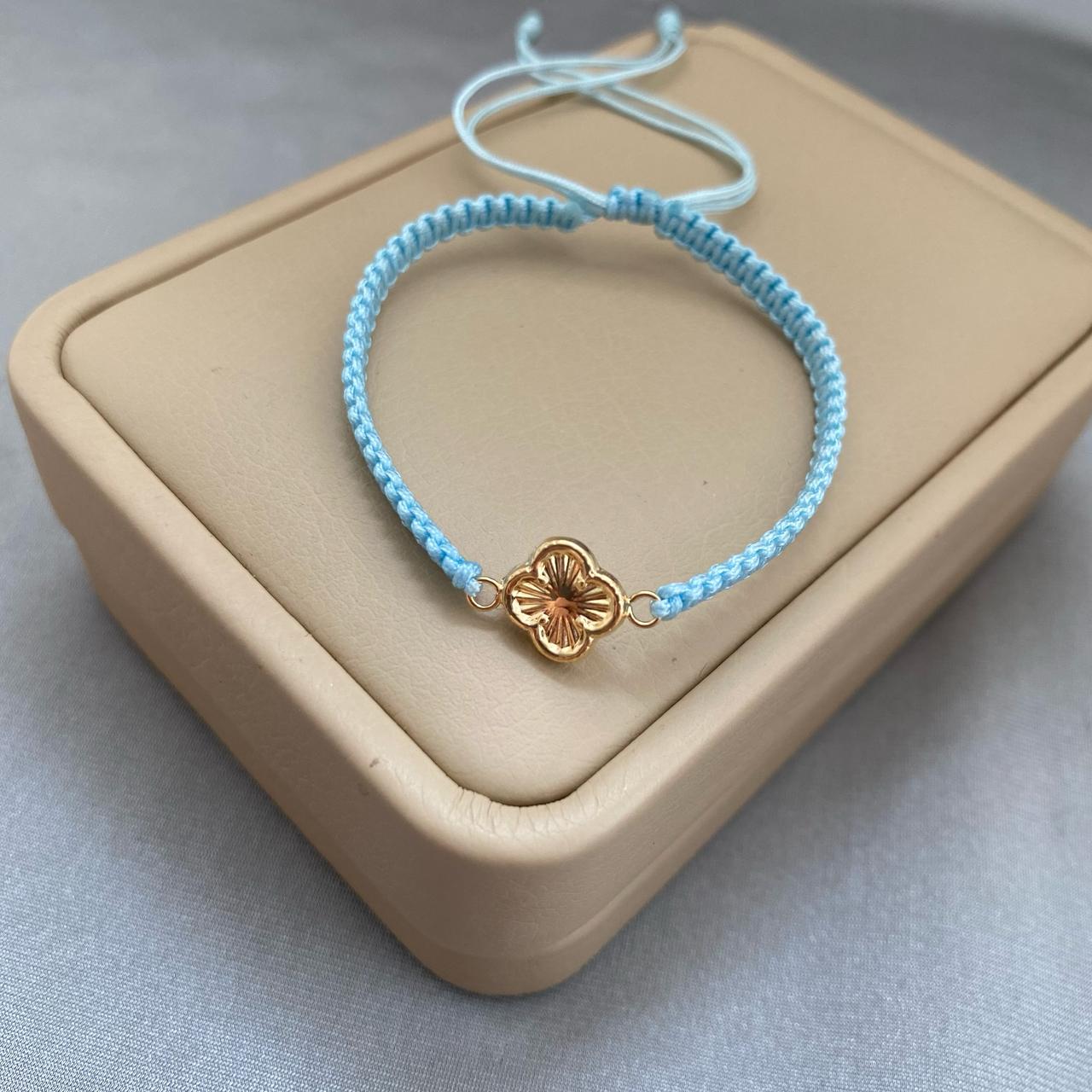 Pulsera tejida trebol diamantado Oro amarillo 18k 0,45 Gr