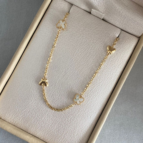 Tobillera It mariposa fondo nacar y lisa Oro amarillo 18k +3 / 3,6 Gr / 24 Cm