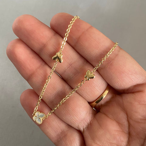 Tobillera It mariposa fondo nacar y lisa Oro amarillo 18k +3 / 3,6 Gr / 24 Cm