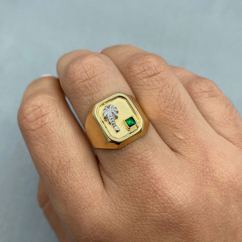 Anillo palmera circon verde / Talla 9 / 3,55 Gr