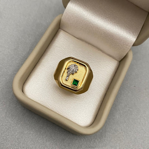 Anillo palmera circon verde / Talla 9 / 3,55 Gr
