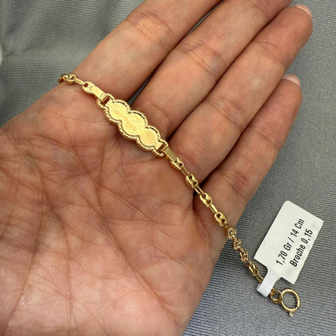 Pulso bebé placa nube borde diamantado Oro amarillo 18k 1,70 Gr / 14 Cm  Broche 0,15