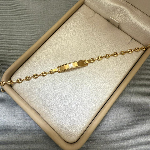 Pulso bebé tejido gc placa cuadrada borde diamantado Oro amarillo 18k 1,65 Gr / 14 Cm  Broche 0,10