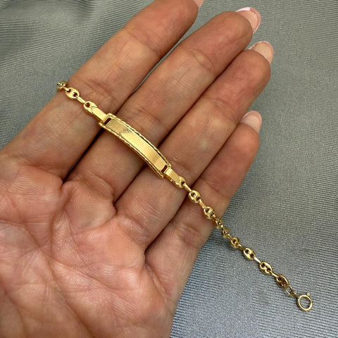 Pulso bebé tejido gc placa cuadrada borde diamantado Oro amarillo 18k 1,70 Gr / 14 Cm  Broche 0,15