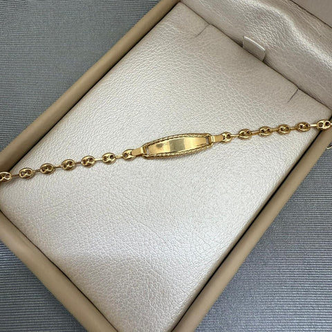 Pulso bebé tejido gc placa semi rectangular borde diamantado Oro amarillo 18k 1,65 Gr / 14 Cm  Broche 0,10