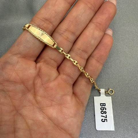 Pulso bebé tejido gc placa semi rectangular borde diamantado Oro amarillo 18k 1,65 Gr / 14 Cm  Broche 0,10