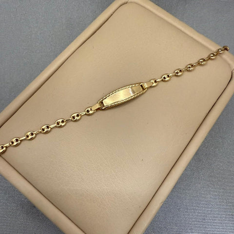 Pulso bebé tejido gc placa semi rectangular borde diamantado Oro amarillo 18k 1,65 Gr / 14 Cm  Broche 0,10